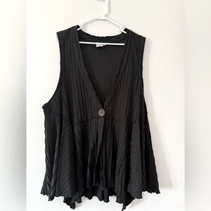 VTG FOCUS Button Down Tank Top Retro Funky Ribbed Cardigan Tank Black Size L XL
